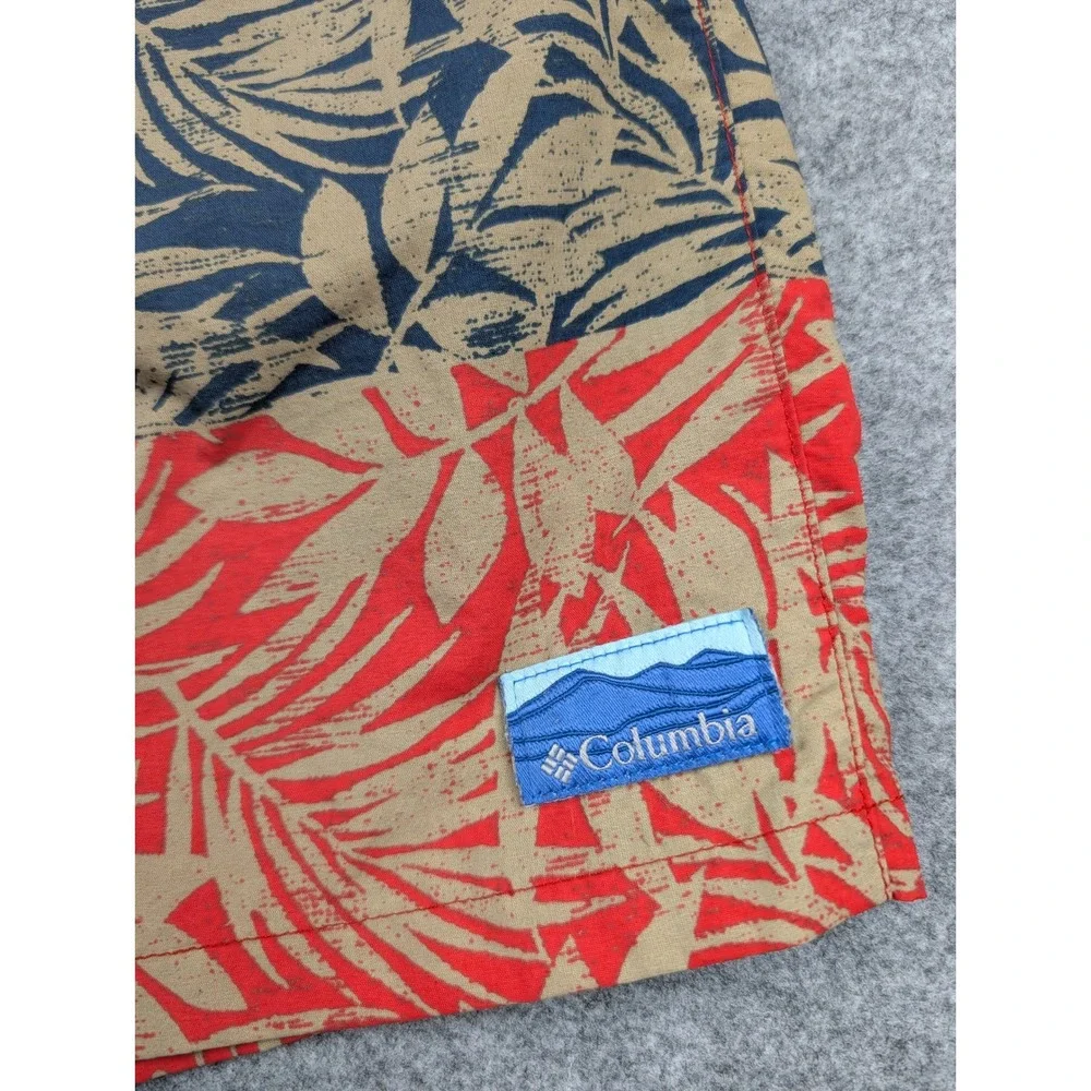 Columbia Mens Tropical Palm Print Swim Trunks Red Navy Board Shorts Size Medium